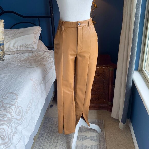 Abercrombie & Fitch Tan Vegan Leather "The Skinny" Ultra High Rise Pants - Picture 2 of 14
